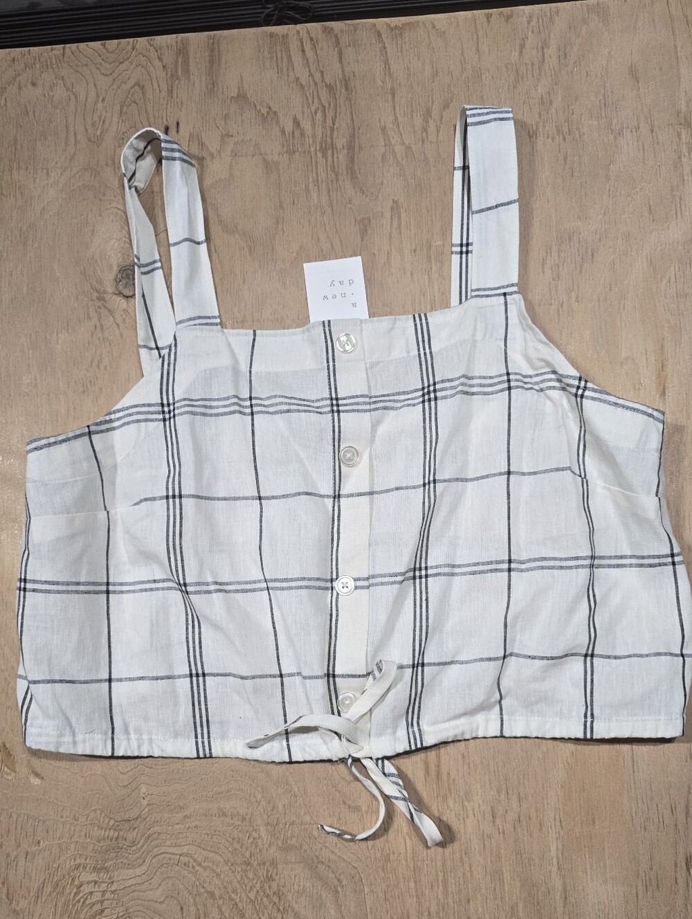 a new day White Tank with Black Windowpane Plaid